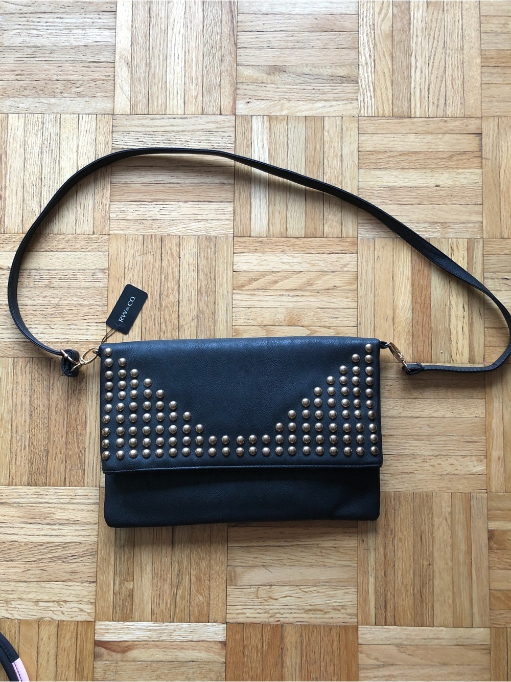 RW&Co studded fold over interchangeable vegan leather clutch/purse new with tag